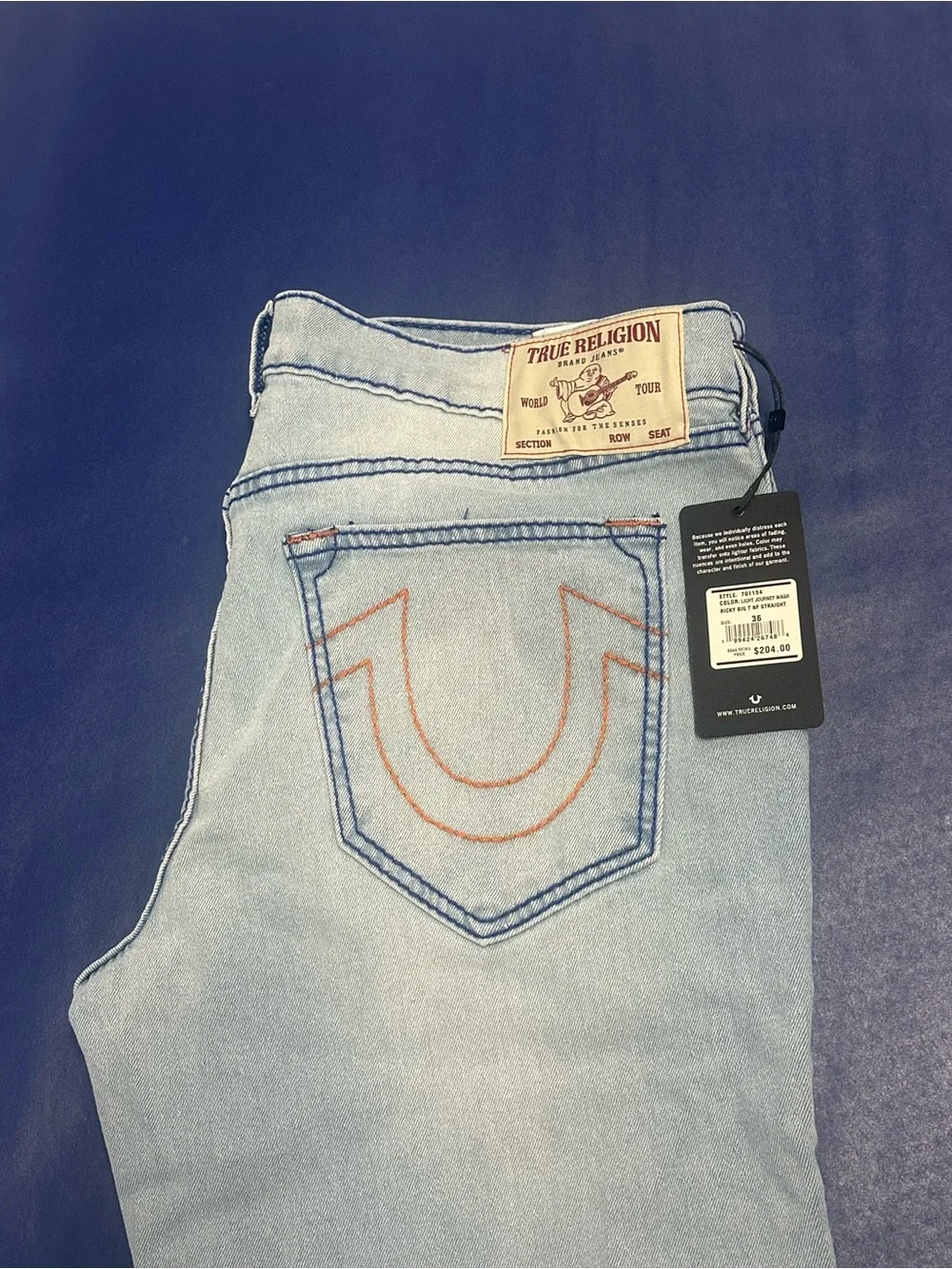 NWT True Religion Men’s Ricky Relaxed Light Wash Jeans - 36 x 34